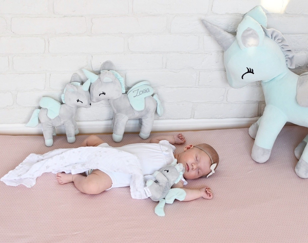 Pluszowy Jednorożec rozmiar M- Szaro/miętowy