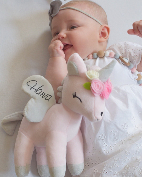 Pluszowy Jednorożec z wianuszkiem rozmiar M- Różowy