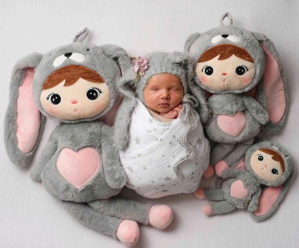 Szaro/różowy Królik 70cm Metoo