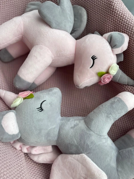 Pluszowy Jednorożec z wianuszkiem rozmiar L- Szaro/Różowy