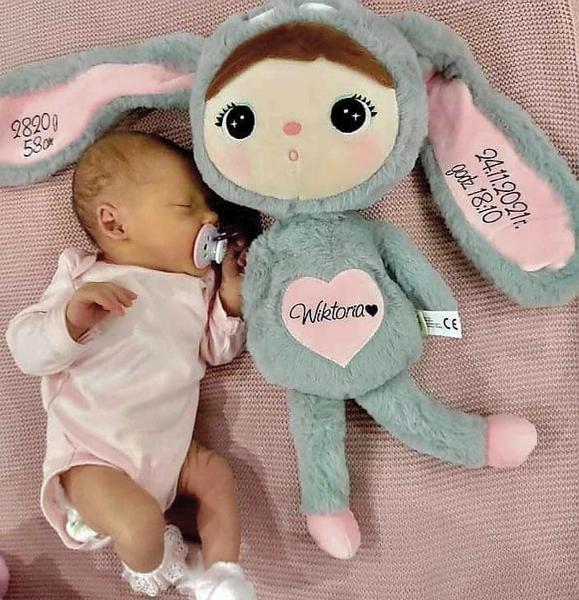 Szaro/Różowy Królik 50cm Metoo