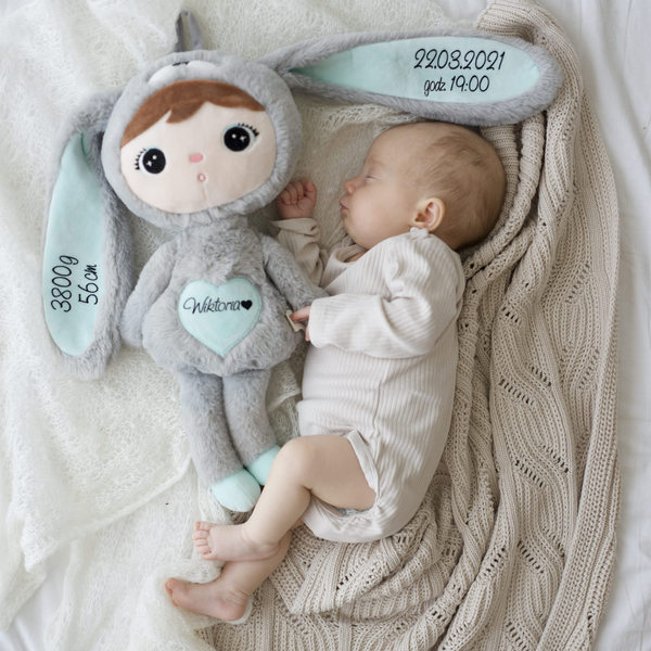 Szaro/Miętowy Królik 50cm Metoo