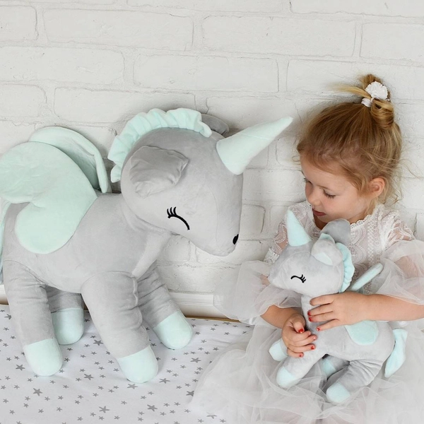 Pluszowy jednorożec rozmiar XL - Szaro/miętowy