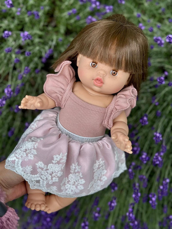 Tiulowa spódniczka z koronką - Róż - ubranko dla lalki